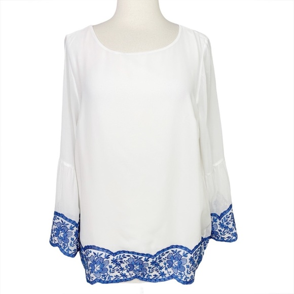 Renee C. Cate Embroidered Bell Sleeve Blouse - Picture 7 of 9